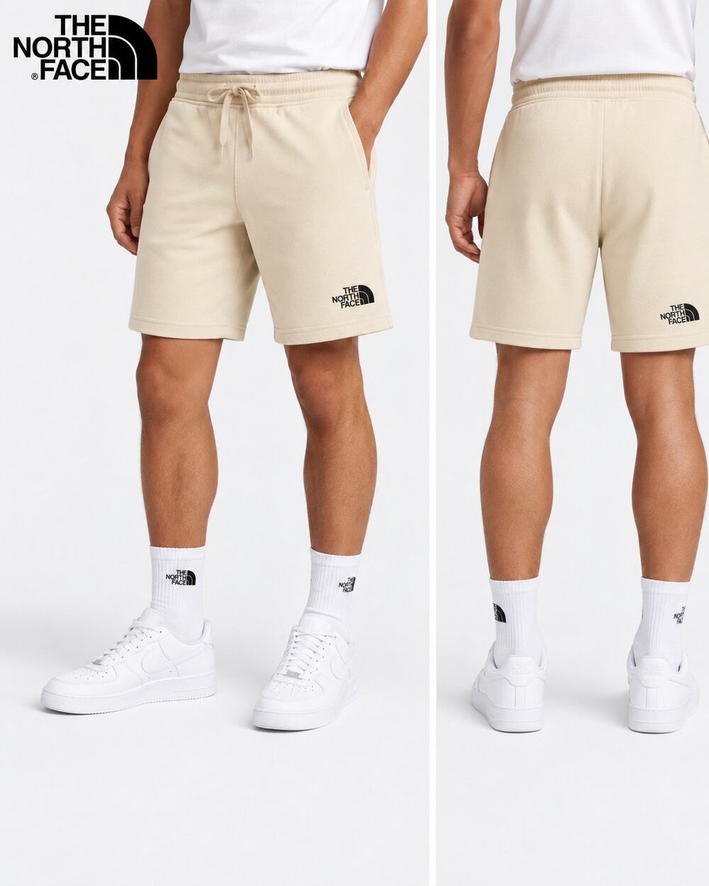 Men’s Minimalist Logo Sweat Short Light Beige Cotton Streetwear The North Face S